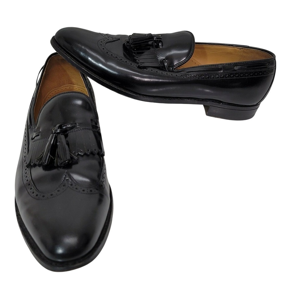 Johnston & Murphy Aristocraft Mens 12AAA Black Leather Kiltie Tassel Loafers USA